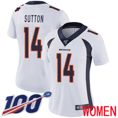 Women Denver Broncos #14 Courtland Sutton White Vapor Untouchable Limited Player 100th Season Football NFL Jersey->youth nfl jersey->Youth Jersey